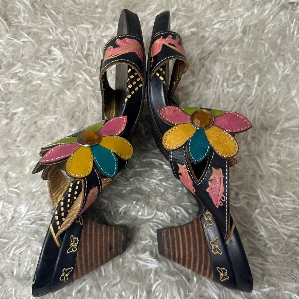 Spring Step L’artiste Sandals Pink Flowers Women’s Size 9 - Picture 3 of 5